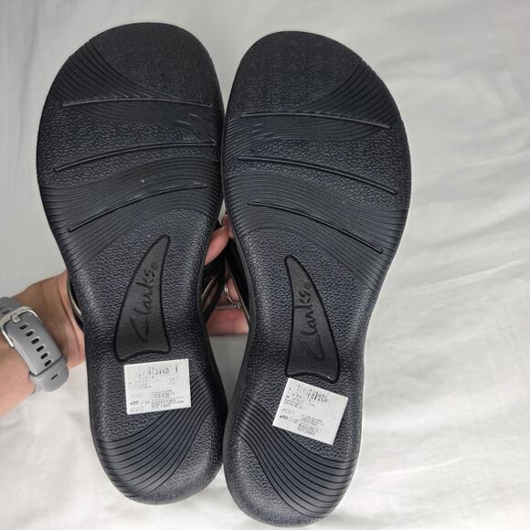 Clarks Cloudstepper Black & Pewter Slip On Strappy Braided Women's Summer Sandal - Picture 9 of 11